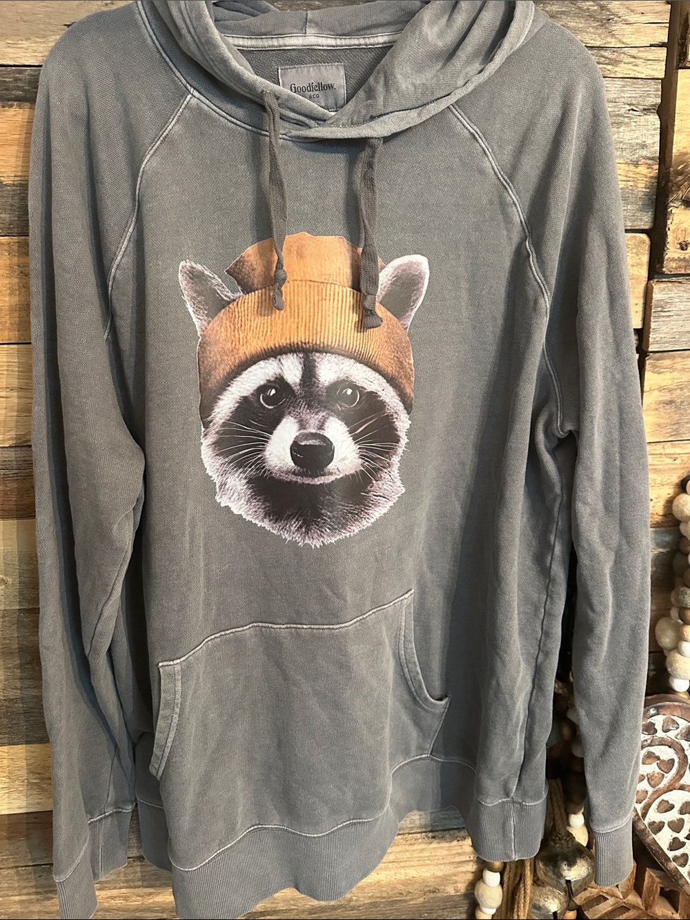 Goodfellow & Co Gray Raccoon Graphic Crewneck Sweater with Tan Beanie custom